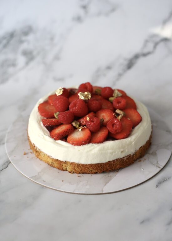 Tarta pistacho y frambuesa
